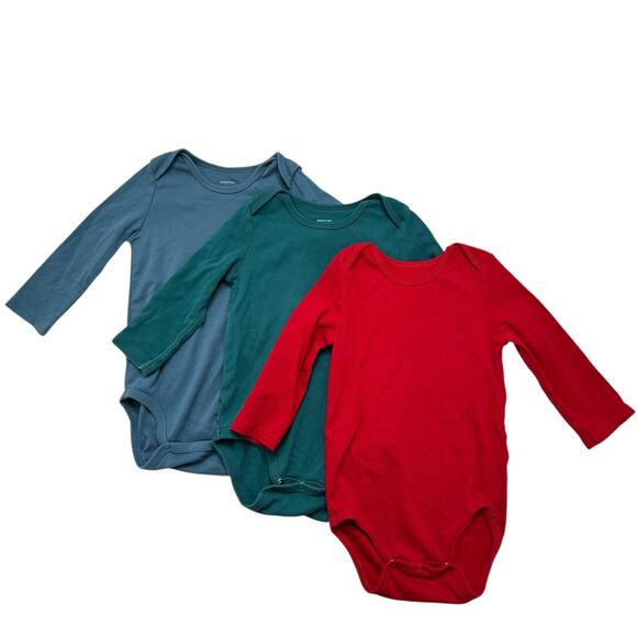 PRIMARY Long Sleeve Babysuit Red Blue Green 18-24 Months Bodysuit Cotton Snaps